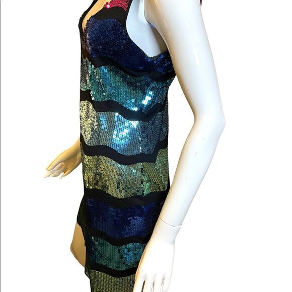 Frederick’s  of Hollywood Bright Color Block Sequin Tank Slip Mini Dress L Neon - Picture 6 of 15